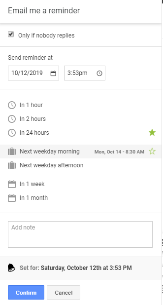 Is it possible to change my default Reminder time Gmail Yesware