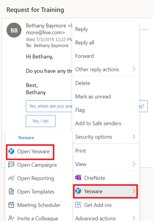 How do I launch the Sidebar in the Outlook  App? [Outlook] Yesware