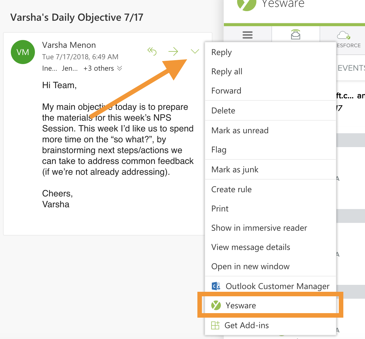 How do I launch the Sidebar in the Outlook  App? [Outlook] Yesware